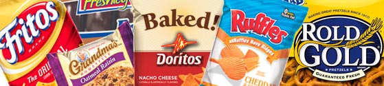 Fritos, Lays, pretzels, potato chips, cookies